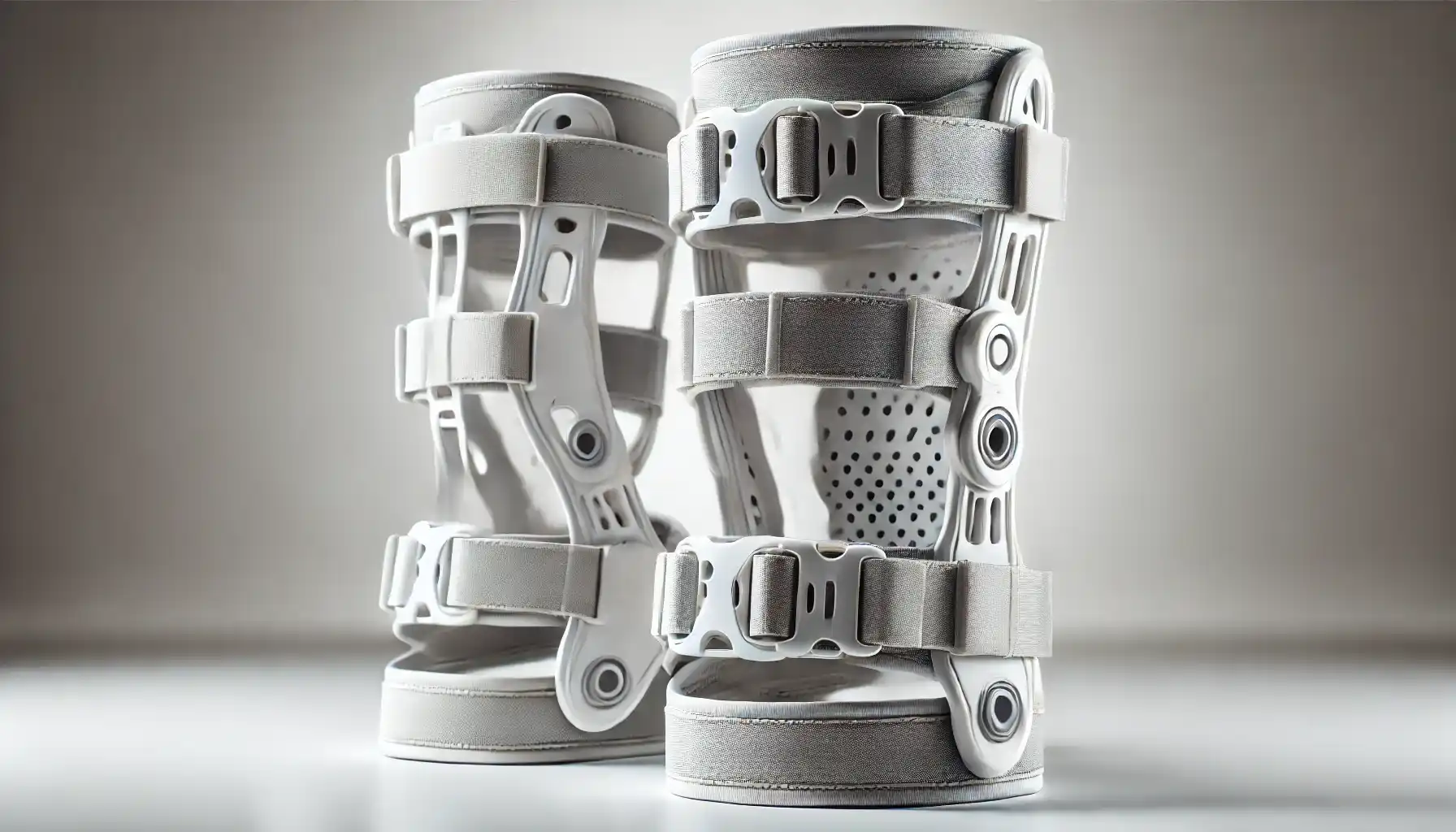 white-colored over-the-counter (OTC) orthopedic braces, displayed in a studio setting